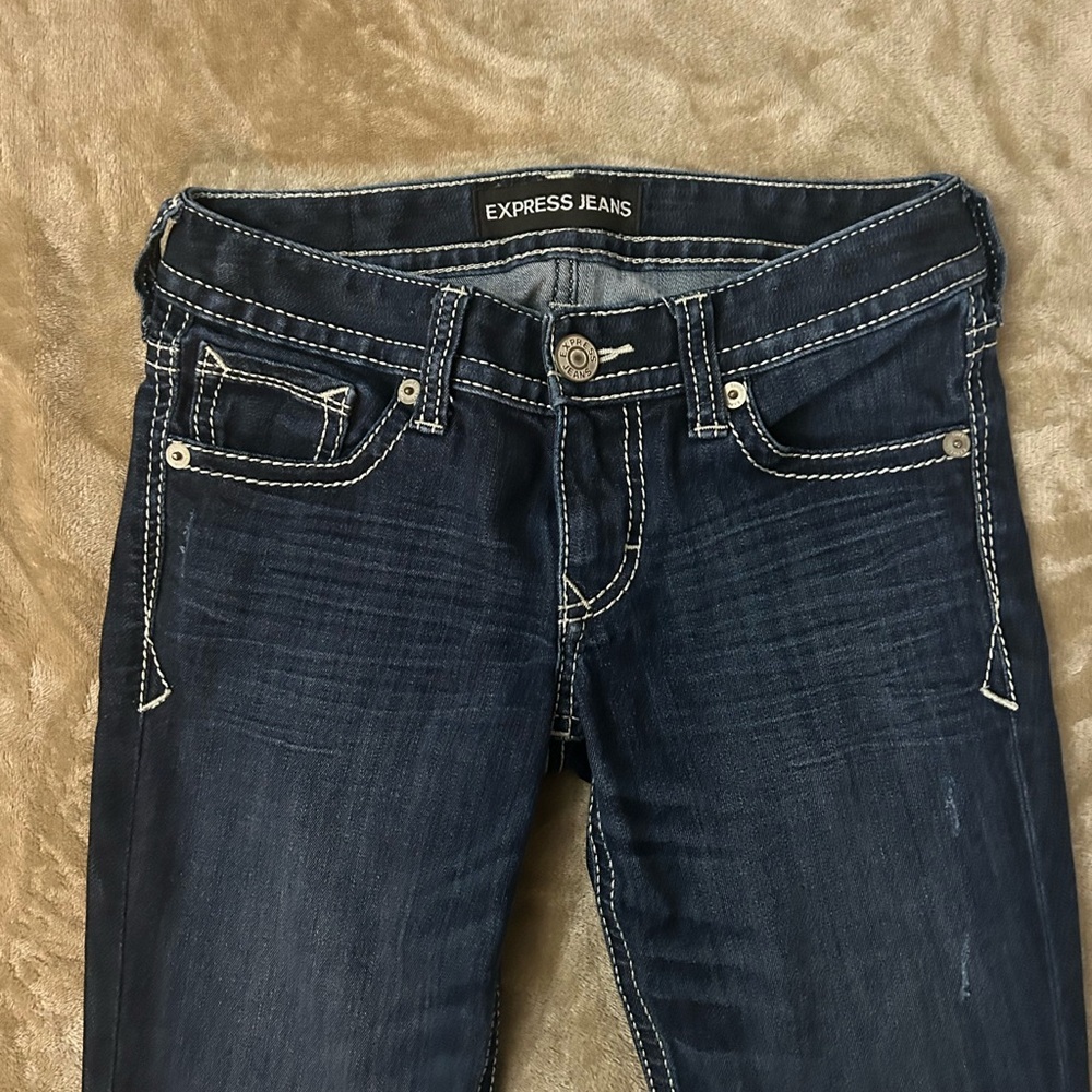 Express Stella Low rise Legging Jeans 0R Dark Wash Stretch - Picture 4 of 11